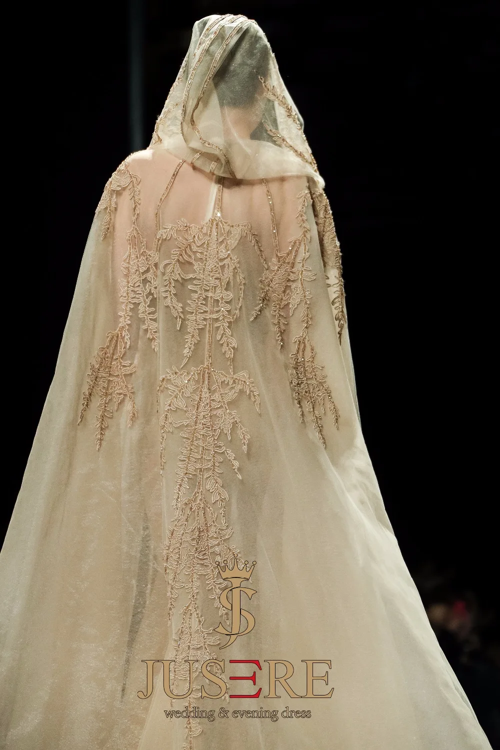 JUSERE FASHION SHOW Champagne Mermaid Evening Dress Embroidery Beaded Sexy See Through Floor Length Formal Dresses
