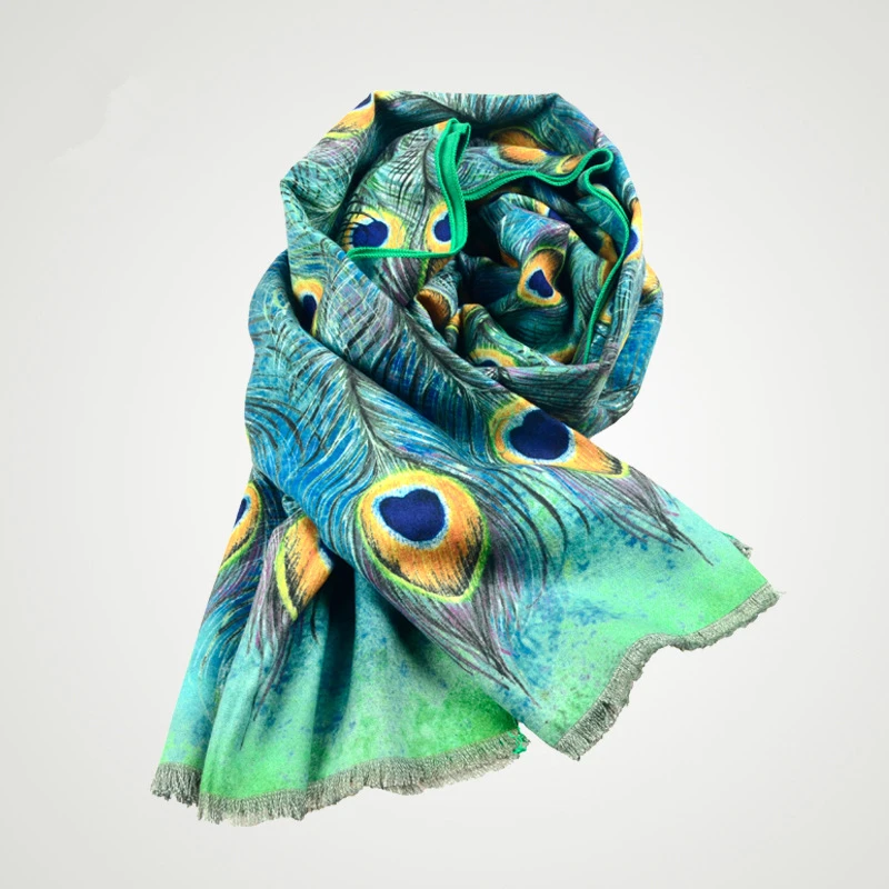 Осенне-зимние новые женские хлопковые шали с узором из перьев, окрашенный жаккардовый шарф, шаль от AliExpress RU&CIS NEW