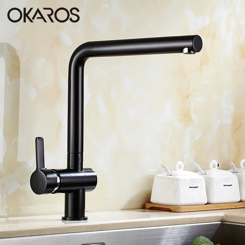 OKAROS смеситель для кухонной раковины латунный с черной пластиной питьевой воды