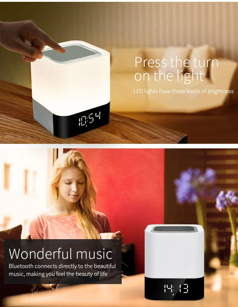 Беспроводной сенсорный датчик Bluetooth динамик для Xiaomi Xiomi iPhone AUX светодиодный светильник будильник стерео Саундбар TF карта динамик s