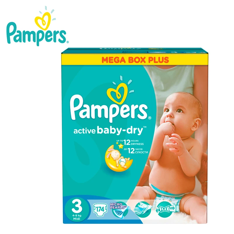 Подгузники PAMPERS Active Baby-Dry Midi 4-9 кг Mega Plus 174 |