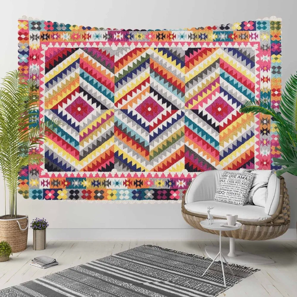 Else Red Yellow Blue Ethnic Turkish Kilim Design 3D Print Decorative Hippi Bohemian Wall Hanging Landscape Tapestry Art | Дом и сад