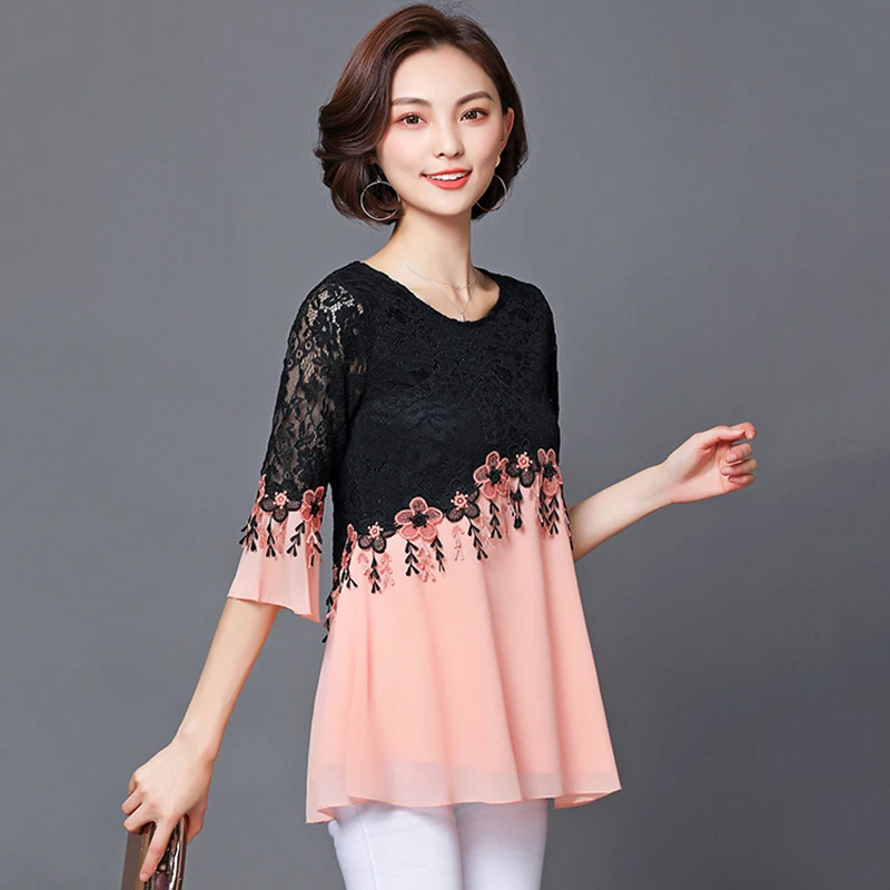 2018 весенне-летние модные открытые кружевные рубашки женская шифоновая рубашка