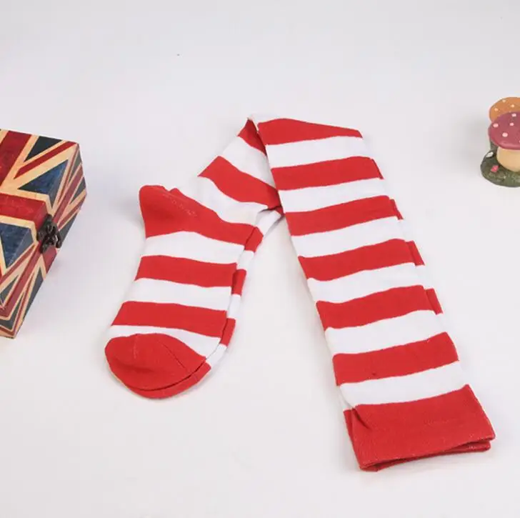 red white Милые длинные чулки в полоску для школьниц на Хэллоуин, аниме, косплей, чулки выше колена для девочек, сексуальные женские теплые чулки Onesize - Цвет: red white