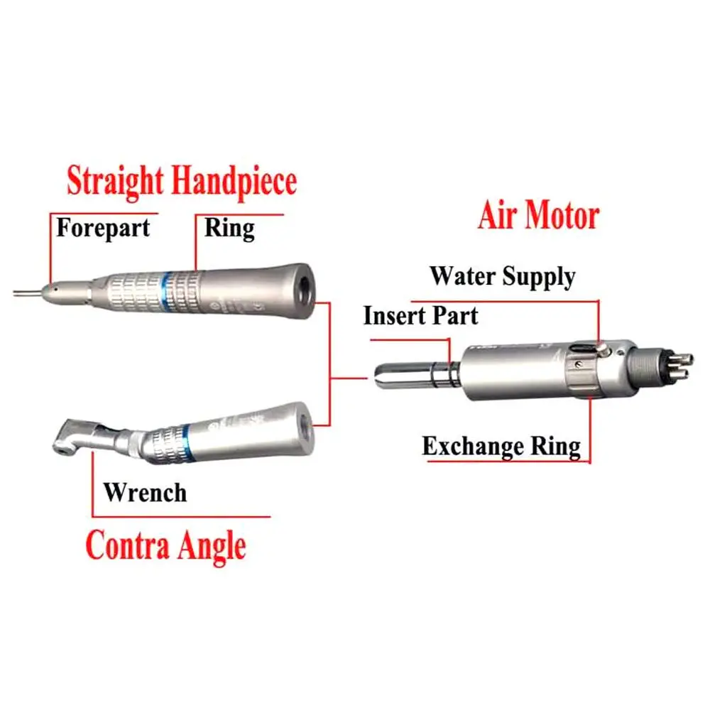 AGD 1SET Dental Handpiece Low Slow Speed Straight Contra+Angle E-Type Air Motor Kit |