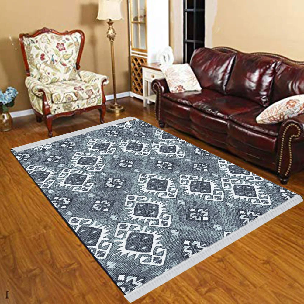 

Else Gray Blue White Ottoman Ethnic Vintage Aztec 3d Print Anti Slip Kilim Washable Decorative Kilim Tassel Rug Bohemian Carpet
