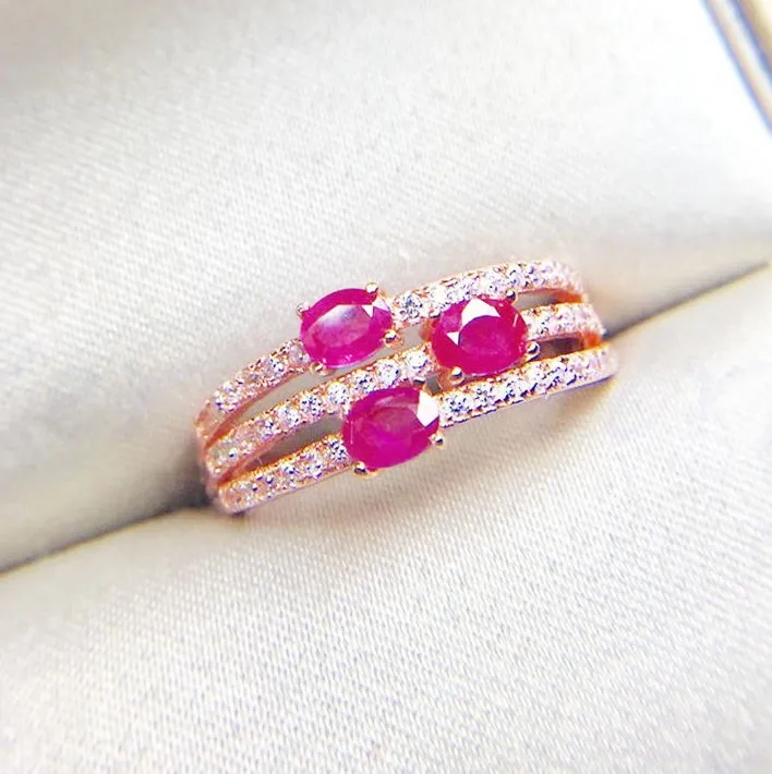 Женское кольцо с рубином серебро карат 3 шт.|flower ring|rings free shippingruby ring |