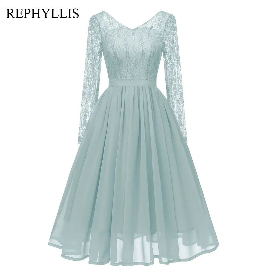 REPHYLLIS женское шифоновое платье с длинными рукавами v образным вырезом мелким