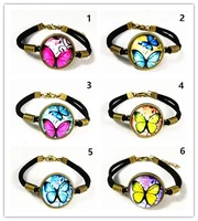 24pc 6 stylescartoon blue rose butterfly hand chain glass ancient bronze charm bracelet for girls women