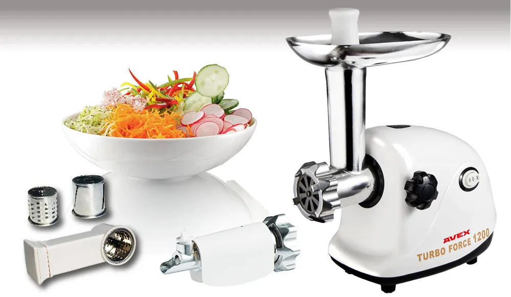 Мясорубка AVEX MG-151 TT с насадками: соковыжималка для томатов и шинковка