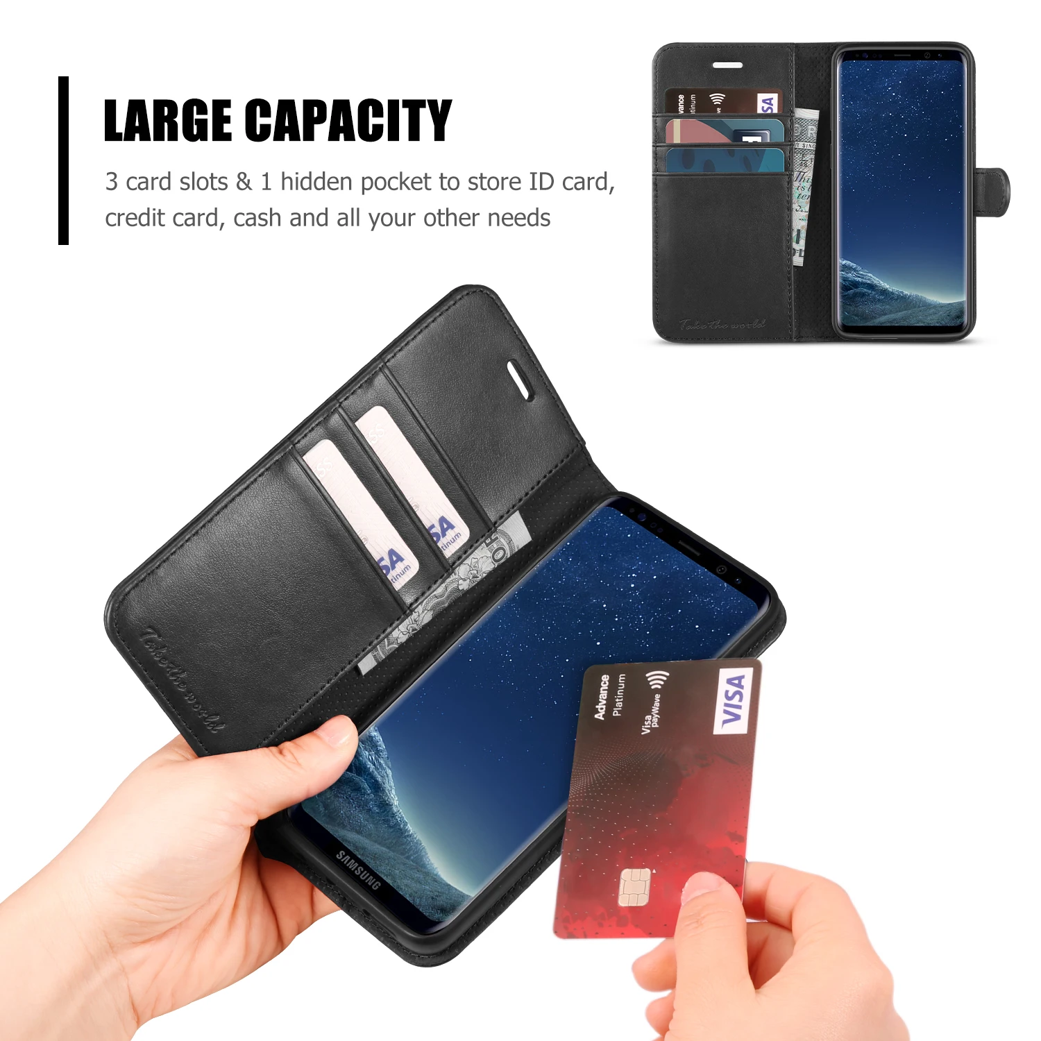 TUCCH бумажник чехол для Galaxy S8 Plus, с магнитной застежкой слот для карт складывающаяся подставка из искусственной кожи чехол для Galaxy S8 Plus