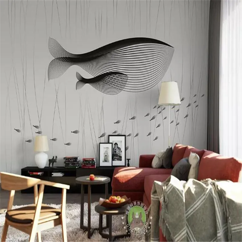 Простой современный большой фон с рыбой морской отбой высококлассная настенная