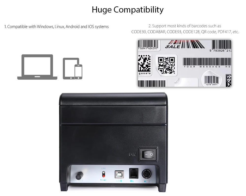 HOIN HOP-E801 USB/Bluetooth/WiFi тепловой чековый принтер полная машина
