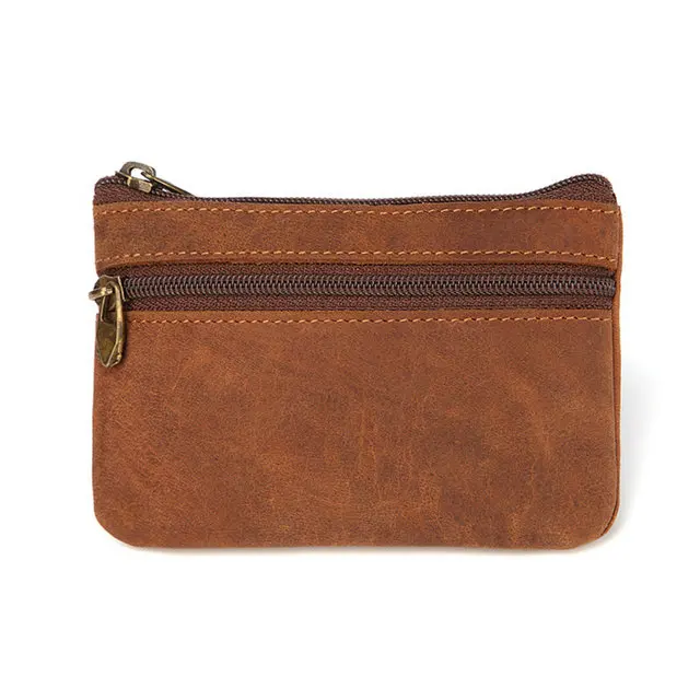brown coin purse GENODERN, Ретро стиль, Crazy Horse, кожаный мужской кошелек для монет, натуральная кожа, на молнии, кошелек для монет, ретро, держатель для ключей, маленькая сумка для денег - Цвет: brown coin purse
