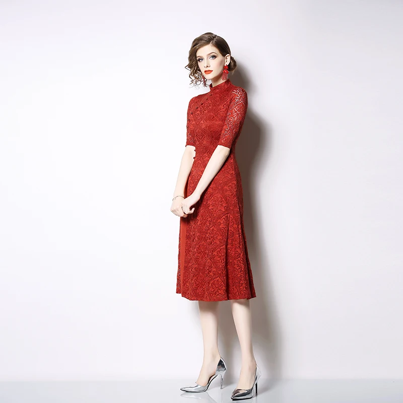 Женское Новое кружевное платье однобортное Ретро стоячий воротник cheongsam |
