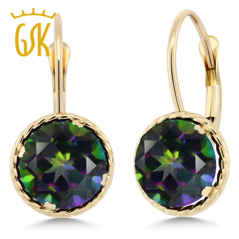 4.00 Ct Round Green Mystic Topaz 14K Yellow Gold Earrings | Украшения и аксессуары