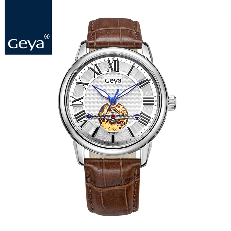 Часы Geya Miyota 82S0 Мужские автоматические роскошные деловые Золотые механические