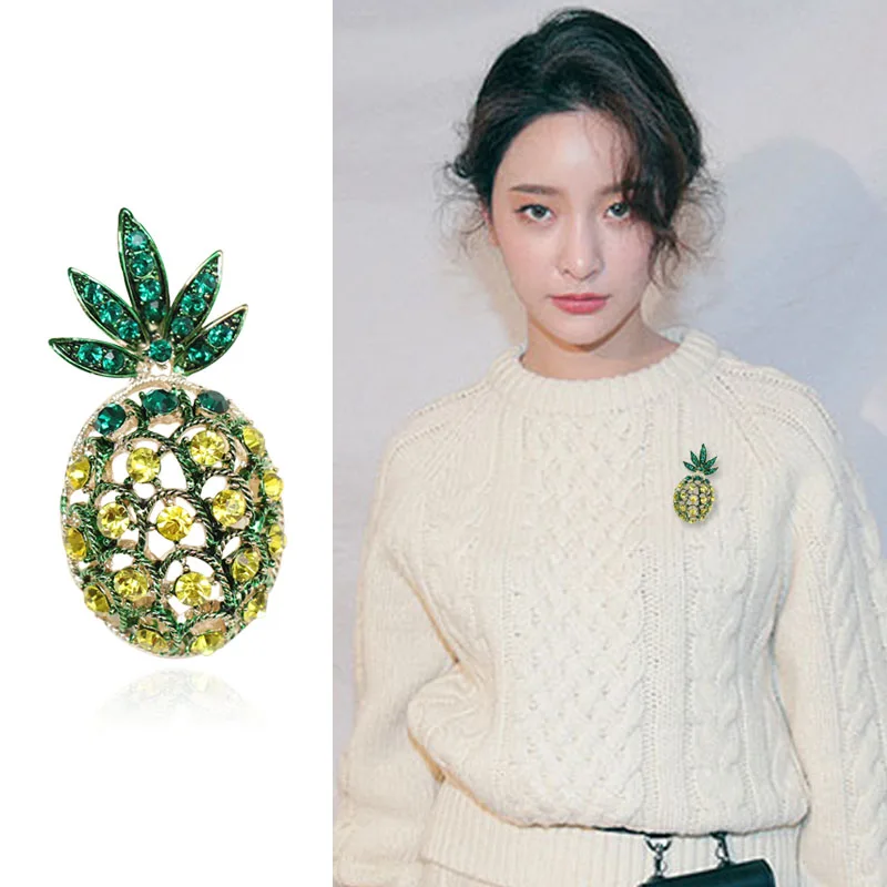 YANYI New Arrival Fruit Design Pineapple Brooch with Rhinestone Band and Green Enamel Leaf for Women Girls Holiday Gift | Украшения и