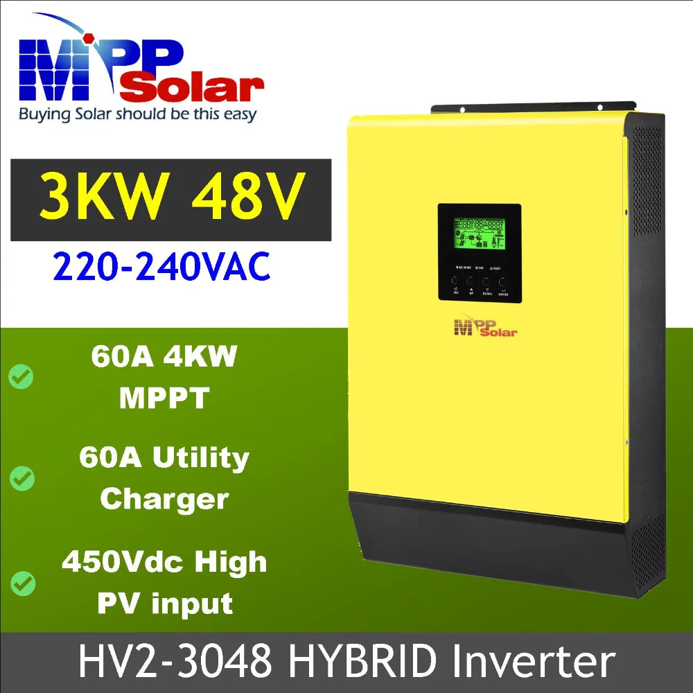 HV) гибридный солнечный инвертор 3000w 48v 230vac высокое PV вход 450Vdc 60A со слежением за максимальной точкой мощности солнечное зарядное устройство 60A зарядное устройство решетчатая Объединенная инвертор