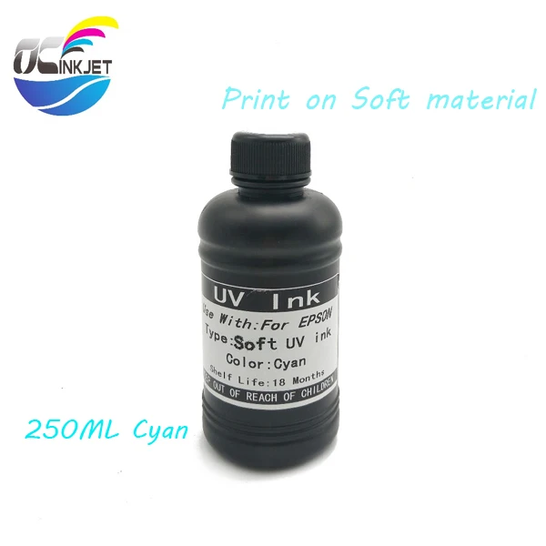 Ocinkjet 250 мл УФ чернила для Epson 1390 1400 1410 1430 1500W R280 R290 R330 L800 L180 для DX4 DX5 DX6 DX7 печатающая головка Жесткий и мягкий - Цвет: Cyan(Soft)