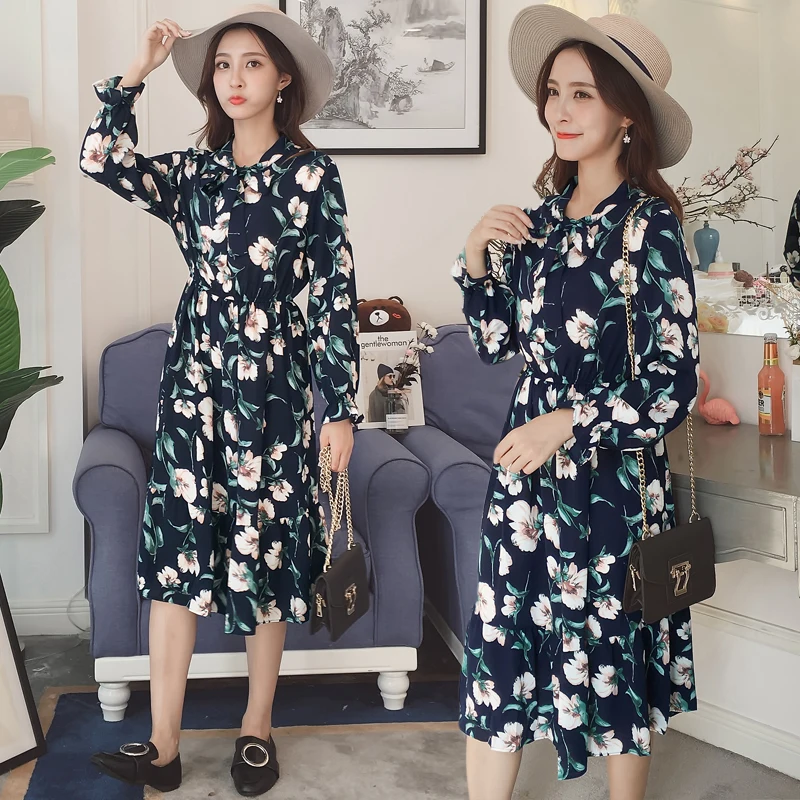 2019 Новая мода лето осень шифоновое платье с принтом повседневные милые женские
