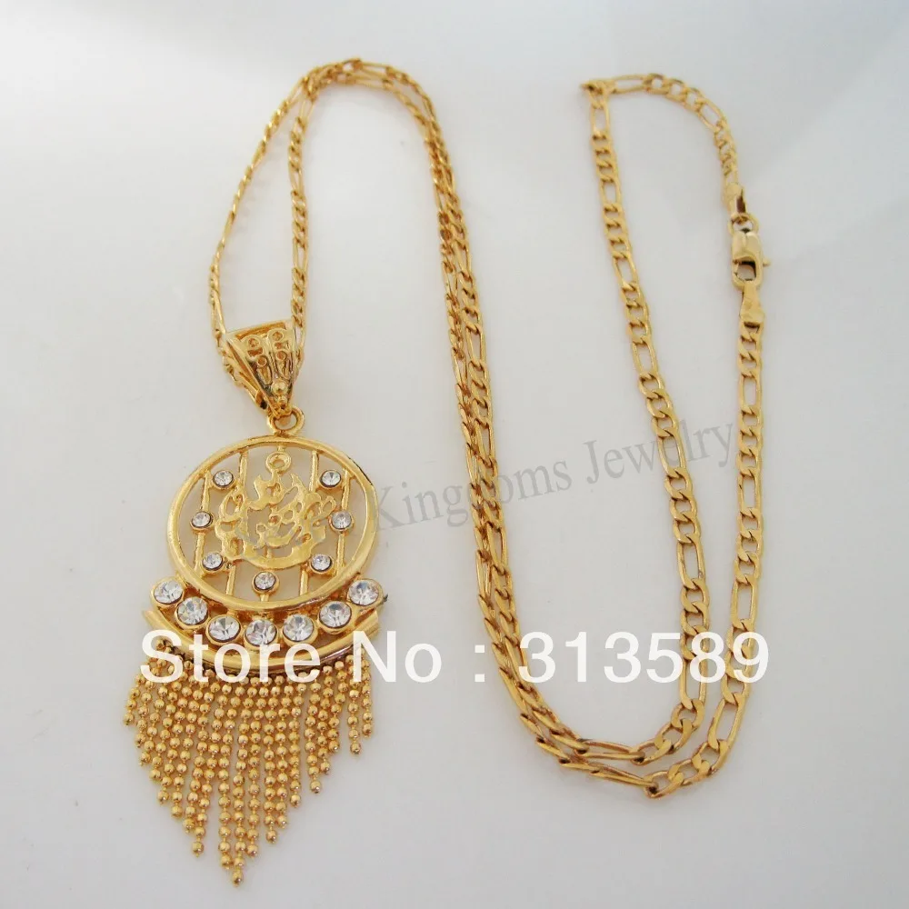 NEW - YELLOW GOLD SOLID GP OVERLAY 24&quot FIGARO CHAIN NECKLACE &amp MUSLIM ALLAH GOD PENDANT CZ/ Great Money Maker/ GREAT GIFT | Украшения