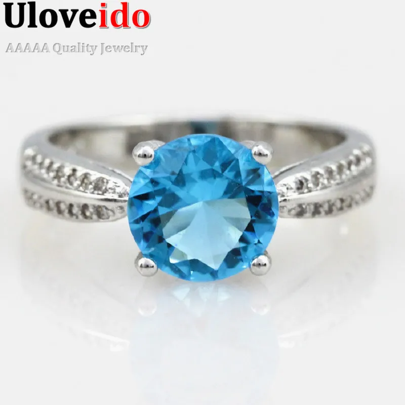Uloveido кольцо для женщин обручальное с голубыми камнями Серебряный Цвет Бижутерия