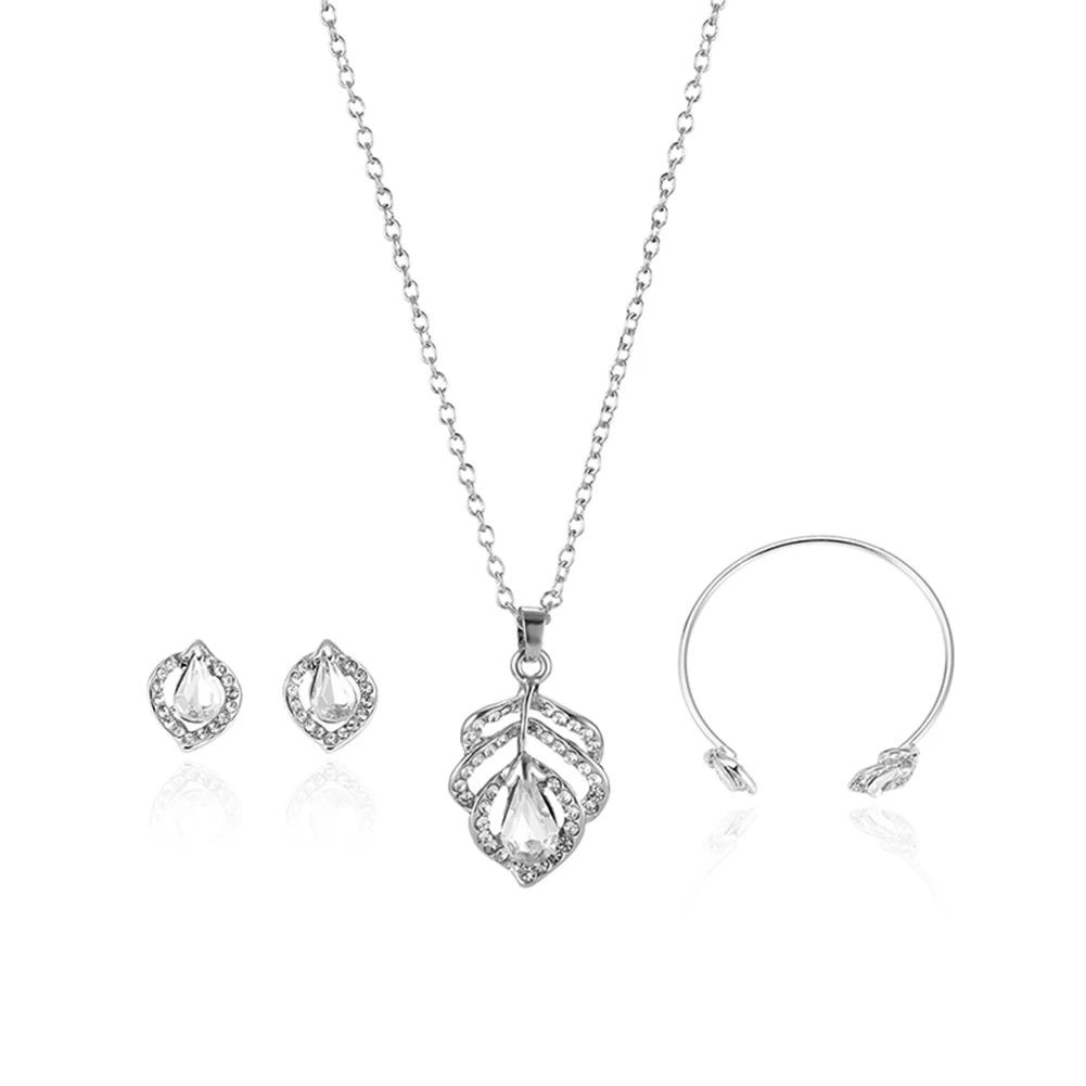 Women's Jewelry Set Bridal Wedding Rhinestone Necklace Earrings Open Bangle | Украшения и аксессуары