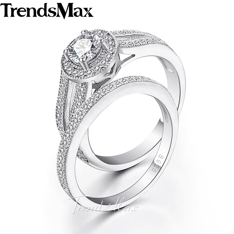 Trendsmax кольцо с круглой огранкой из кубического циркония для женщин и девочек, 925 пробы Серебряное обручальное кольцо 1,94-5,04 карат KSRM04