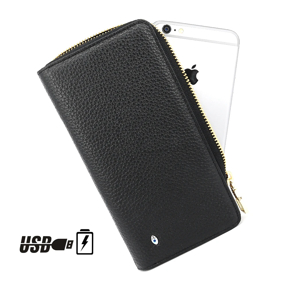 

2017 Wonderful charging full grain cow leather genuine leather mens smart wallet with GPS