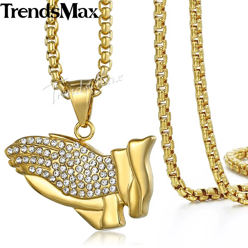 Trendsmax хип хоп молитвенная рука кулон ожерелье для мужчин из нержавеющей стали