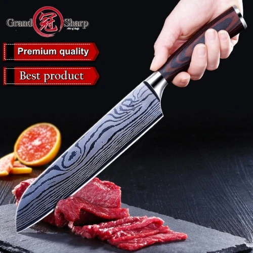 santoku 6.8 inch Grandsharp кухонные ножи шеф-повара дамасский узор немецкий нержавеющая сталь для очистки овощей Santoku Nakiri Кливер для приготовления пищи профессиональные инструменты - Цвет: santoku 6.8 inch