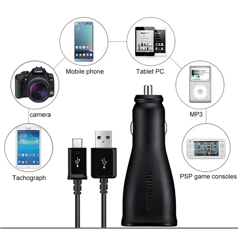 Автомобильное зарядное устройство Samsung кабель Micro USB 1 5 м 2 S7 S6 edge Note2 Note4 Note5 note