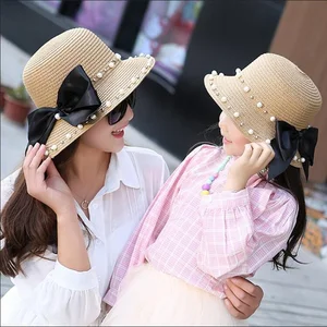 Seioum 2018 New Spring and Summer Woman and Child Leisure Pearl Beach Sun Hat Parent-child Sunscreen Sun Hat