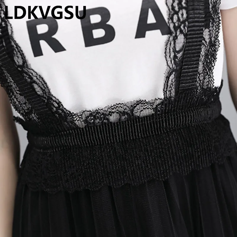 Женское платье большого размера белая футболка с эластичной талией черное