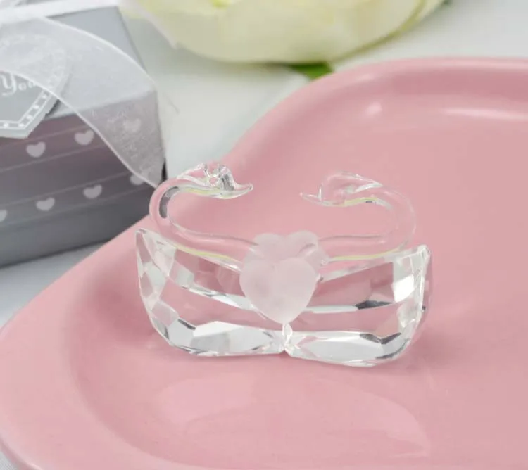 

Elegant Wedding Gift K9 Crystal Kissing Swans Figurines Bridal Shower Favor Crystal Swan 100PCS FREE SHIPPING