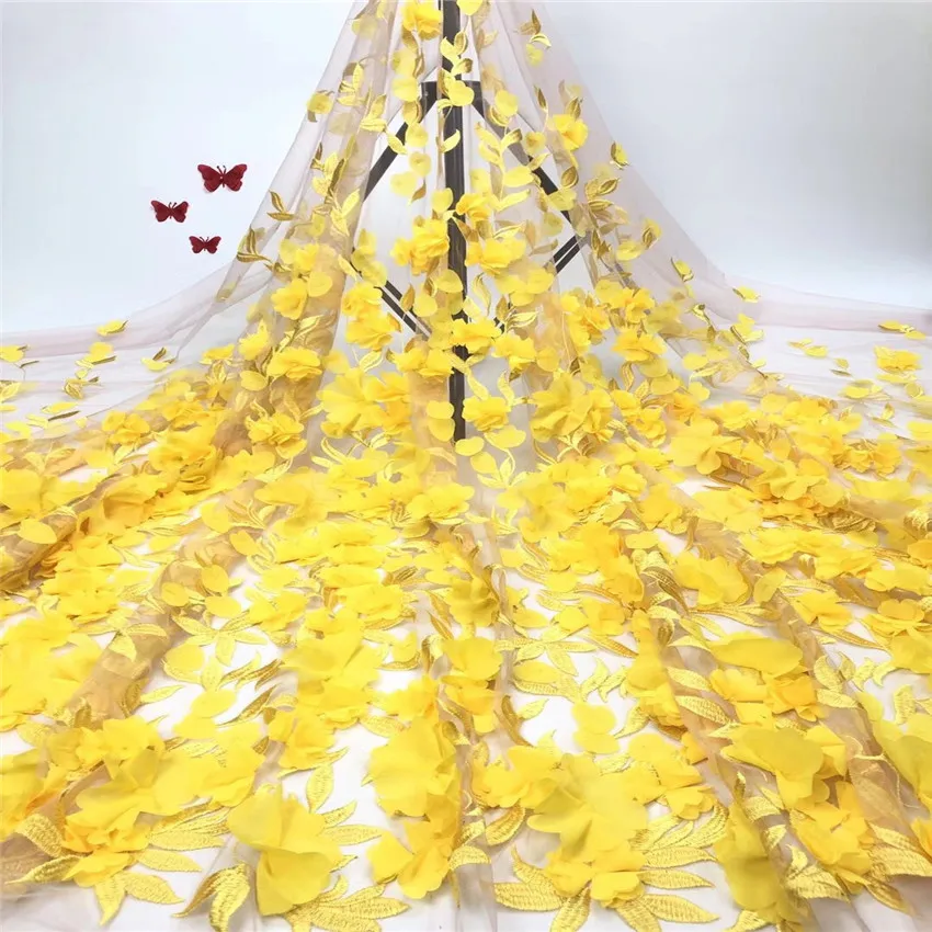 1 ярд Роскошная вышитая бисером 3D Цветочная кружевная вышивка ткань сетка кружевная отделка французские кружевные ткани для свадьбы невесты африканская ткань