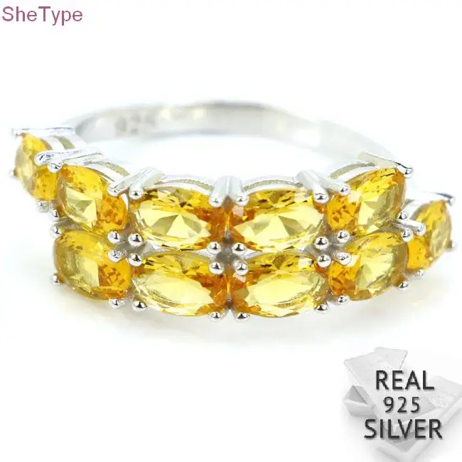 

SheType 3.0g Golden Citrine Gift For Ladies Real 925 Solid Sterling Silver Ring 26x8mm