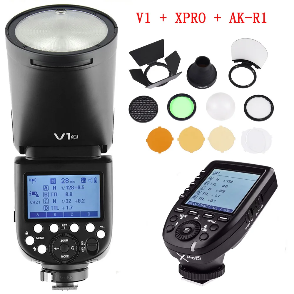 kit Godox V1 V1-N V1-C V1-S ttl литий-ионный аккумулятор с круглой головкой вспышка Speedlight для Nikon sony Canon Fujifilm Olympus с триггерным управлением - Цвет: kit