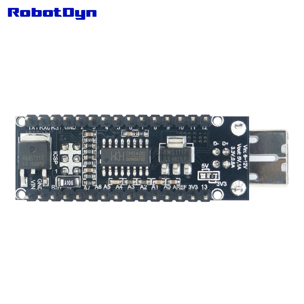 NANO V3 Industrial 3 В/5 В Logic CH340C ATMega168/328 USB B с контактными разъемами или припаянной