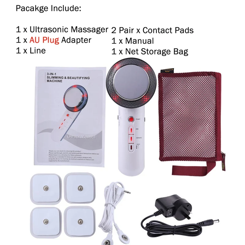 AU Plug C 1 набор, EMS массажер для похудения тела, ультразвуковая кавитация, антицеллюлитный массаж, сжигатель жира, потеря веса, уход за кожей лица - Цвет: AU Plug C