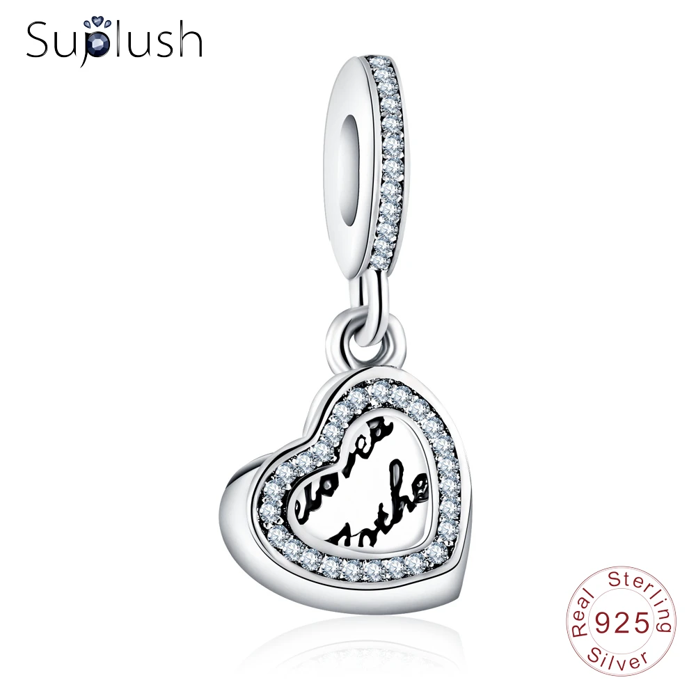 Suplush подлинное серебро 925 пробы Любимое сердце матери Шарм Кулон Бусы Подходит