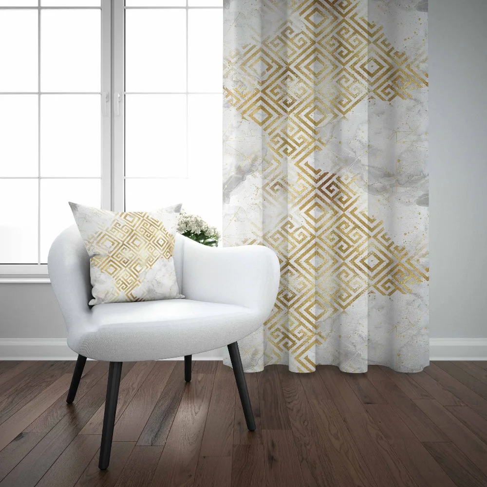 

Else White Gray Clouds Golden Yellow Ikat Nordec 3d Decor Print Living Room Bedroom 1 Panel Set Curtain Combine Gift Pillow Case