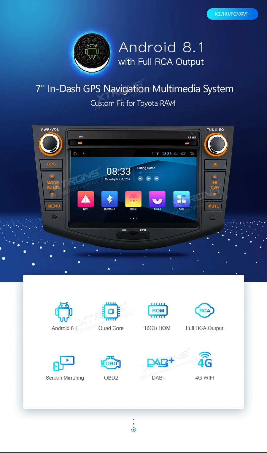 XTRONS " Android 8,1 автомобильный DVD мультимедийный плеер gps навигация RCA радио USB для Toyota RAV4 2006 2007 2008 2009 2010 2011 2012