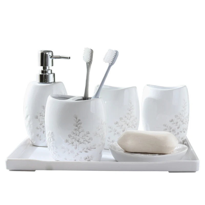 Bathroom Six-piece Set Ceramic Flamingo Wash Cup Brushing Lotion Bottle Tray Supplies Accessories Wedding Gift | Дом и сад