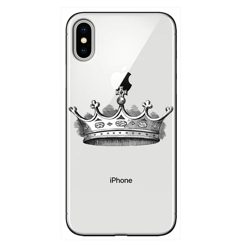 Прозрачный мягкий чехол для телефона из ТПУ с рисунком короны King queen iphone 6 6S 7 8 Plus 11