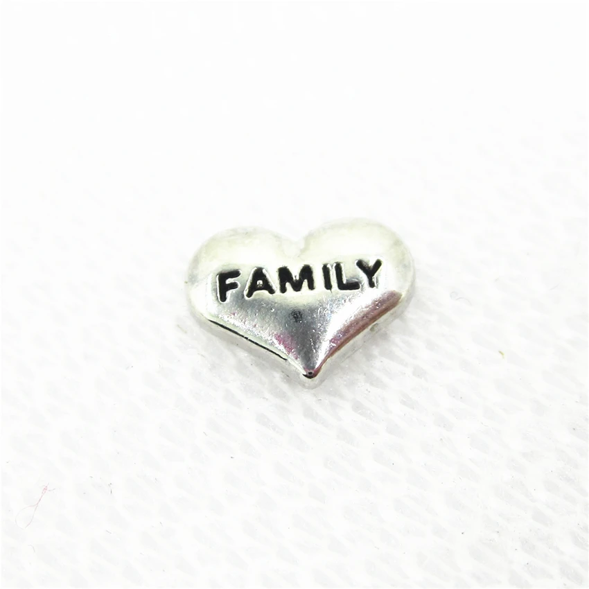 

Hot Selling 20pcs/lot Silver Heart Family Floating Charms Living Glass Memory Lockets Floating Charms DIY Jewelry Accessory