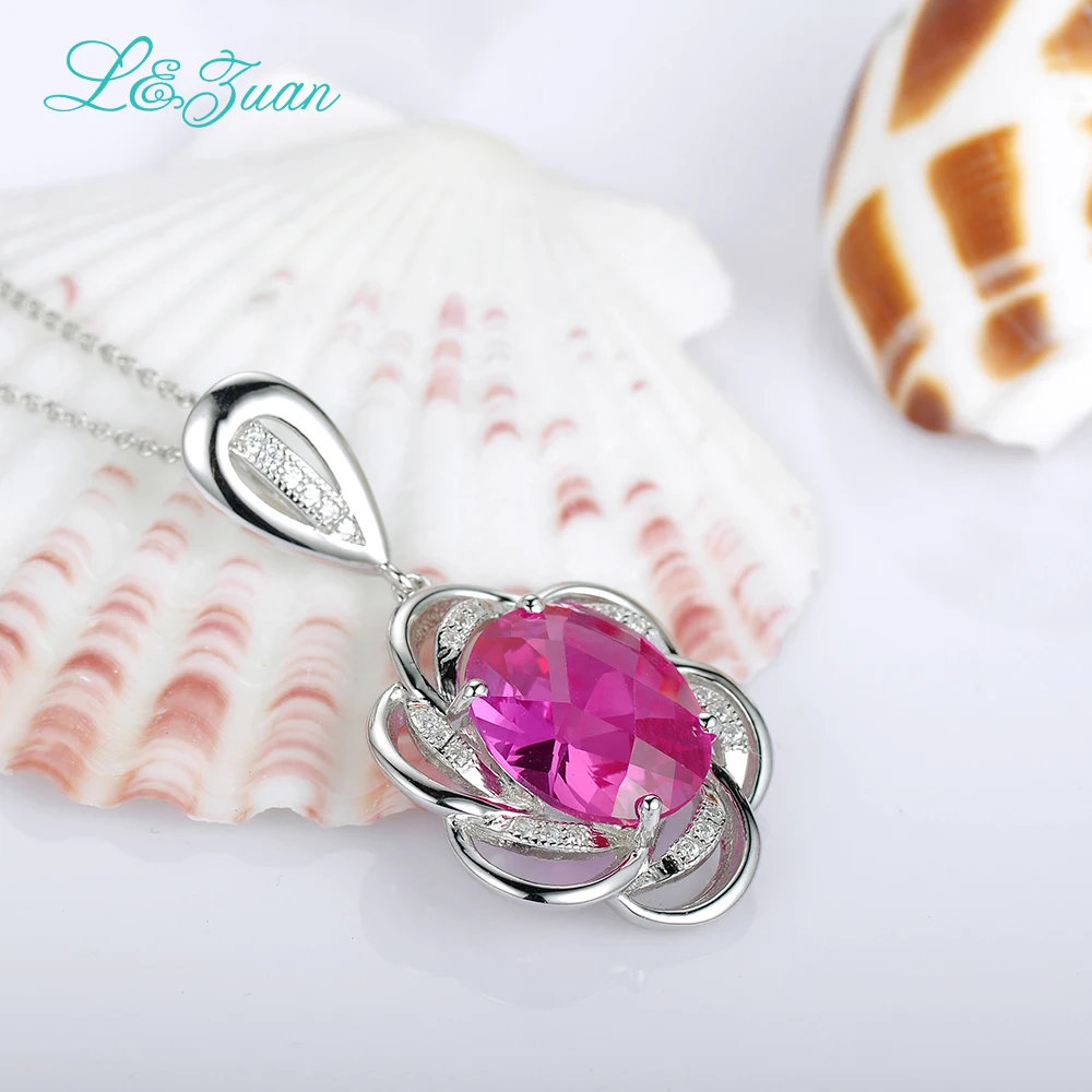 L & zuan 925 Серебряный Рубин кулон трендовый 6.44ct цветок красная натуральная цепочка