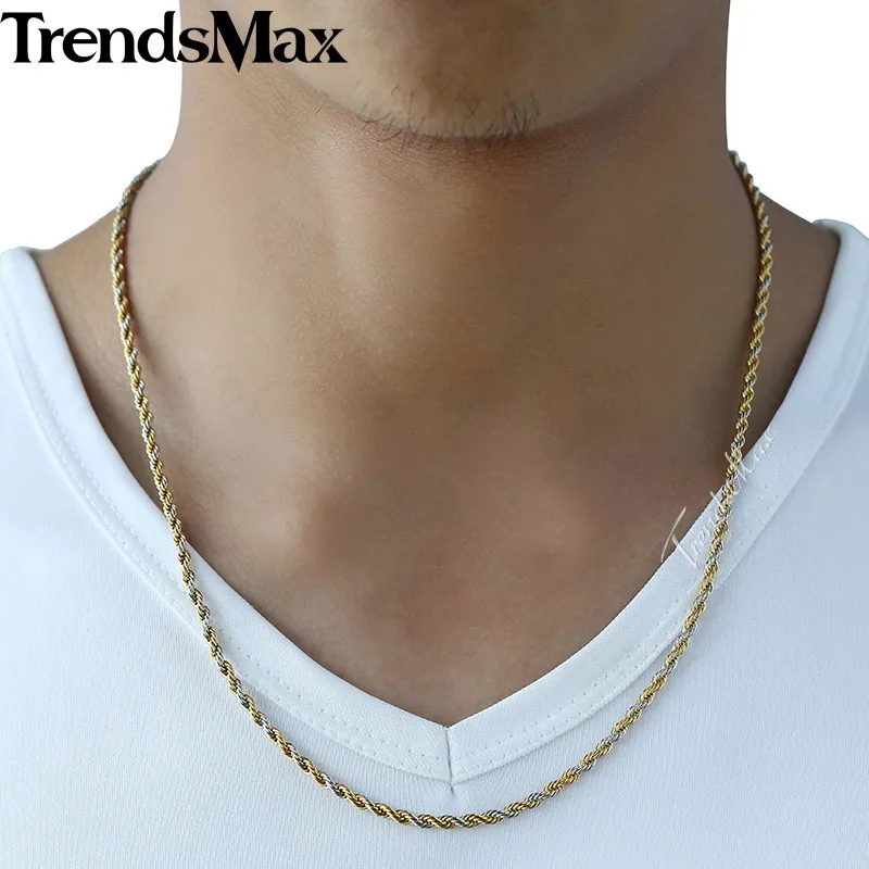 Цепь из золотистой цепи для мужчин и женщин ожерелье веревочной золотистого