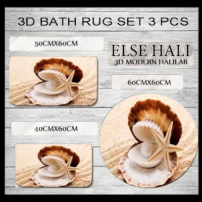 Else Yellow Sand Sea Clam Beach Stars 3d Print Non Slip Microfiber 3 Piece Bath Mat set for Bathroom 60x60cm 50x60cm 40x60cm | Дом и сад